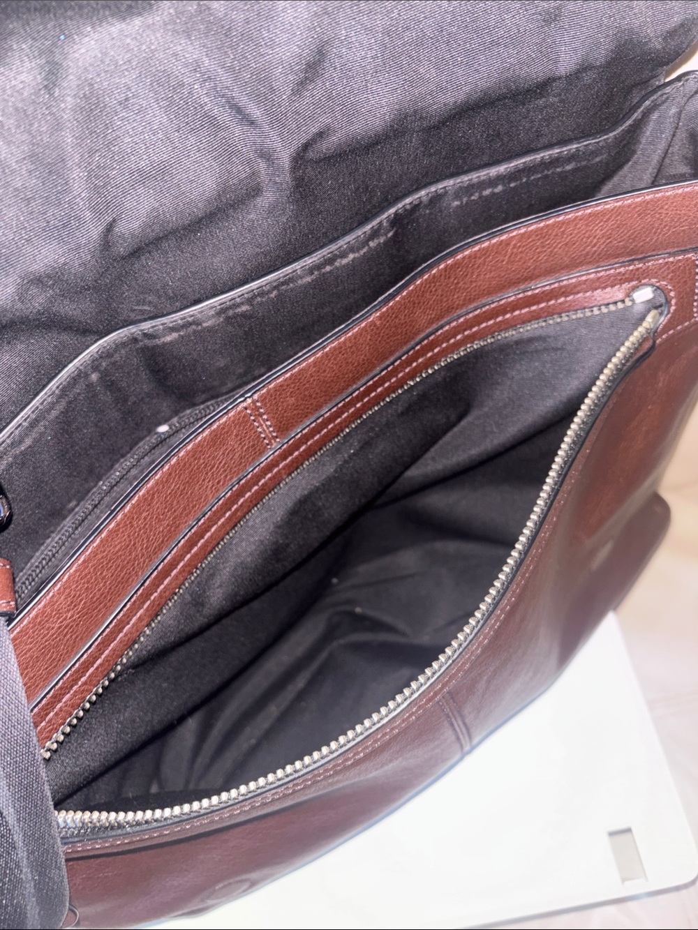 Coach Men's Brown Leather Messenger Bag with Stripe Strap - Picture 8 of 15